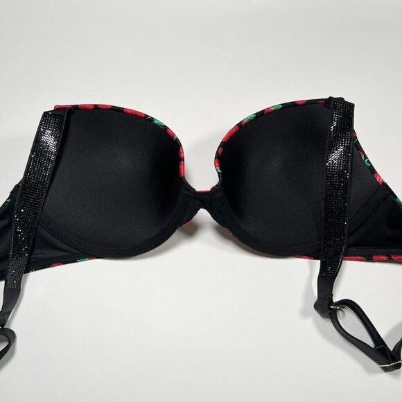 Victoria Secret 34A S SEXY TEE Push Up Bikini Top Bottom Set Shine Strap Cherry - Picture 9 of 10